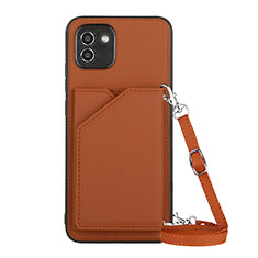 Soft Luxury Leather Snap On Case Cover Y02B for Samsung Galaxy A03 Brown