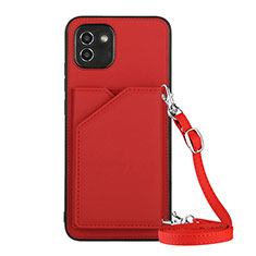 Soft Luxury Leather Snap On Case Cover Y02B for Samsung Galaxy A03 Red