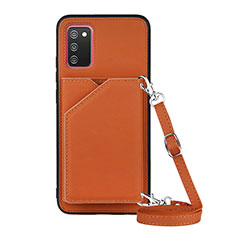 Soft Luxury Leather Snap On Case Cover Y02B for Samsung Galaxy A03s Brown