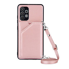 Soft Luxury Leather Snap On Case Cover Y02B for Samsung Galaxy A32 5G Rose Gold