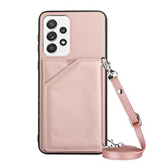 Soft Luxury Leather Snap On Case Cover Y02B for Samsung Galaxy A33 5G Rose Gold