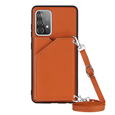 Soft Luxury Leather Snap On Case Cover Y02B for Samsung Galaxy A52 4G Brown