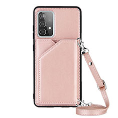 Soft Luxury Leather Snap On Case Cover Y02B for Samsung Galaxy A52 5G Rose Gold