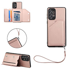Soft Luxury Leather Snap On Case Cover Y02B for Samsung Galaxy A73 5G Rose Gold