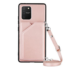 Soft Luxury Leather Snap On Case Cover Y02B for Samsung Galaxy A91 Rose Gold