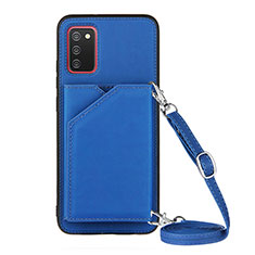 Soft Luxury Leather Snap On Case Cover Y02B for Samsung Galaxy F02S SM-E025F Blue