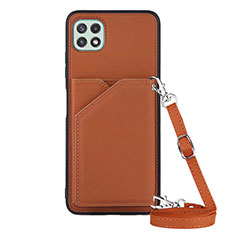 Soft Luxury Leather Snap On Case Cover Y02B for Samsung Galaxy F42 5G Brown