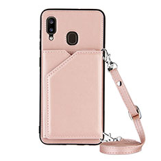 Soft Luxury Leather Snap On Case Cover Y02B for Samsung Galaxy M10S Rose Gold