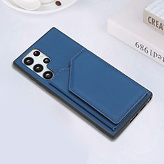 Soft Luxury Leather Snap On Case Cover Y02B for Samsung Galaxy S22 Ultra 5G Blue