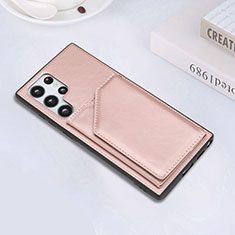 Soft Luxury Leather Snap On Case Cover Y02B for Samsung Galaxy S22 Ultra 5G Rose Gold
