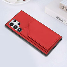 Soft Luxury Leather Snap On Case Cover Y02B for Samsung Galaxy S24 Ultra 5G Red