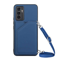 Soft Luxury Leather Snap On Case Cover Y02B for Vivo V23e Blue