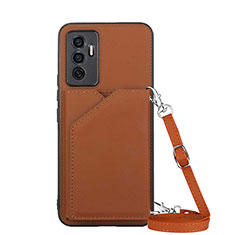 Soft Luxury Leather Snap On Case Cover Y02B for Vivo V23e Brown