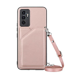 Soft Luxury Leather Snap On Case Cover Y02B for Vivo Y75 4G Rose Gold