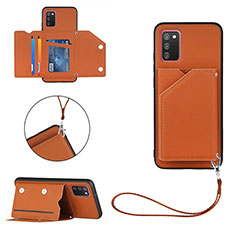 Soft Luxury Leather Snap On Case Cover Y03B for Samsung Galaxy A03s Brown