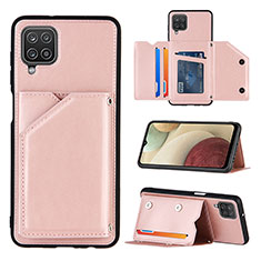 Soft Luxury Leather Snap On Case Cover Y03B for Samsung Galaxy A12 5G Rose Gold