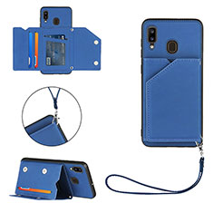 Soft Luxury Leather Snap On Case Cover Y03B for Samsung Galaxy A20 Blue