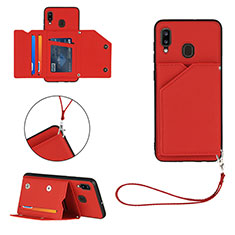 Soft Luxury Leather Snap On Case Cover Y03B for Samsung Galaxy A20 Red