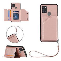 Soft Luxury Leather Snap On Case Cover Y03B for Samsung Galaxy A21s Rose Gold