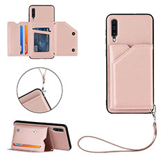 Soft Luxury Leather Snap On Case Cover Y03B for Samsung Galaxy A50 Rose Gold