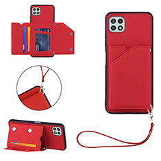Soft Luxury Leather Snap On Case Cover Y03B for Samsung Galaxy F42 5G Red