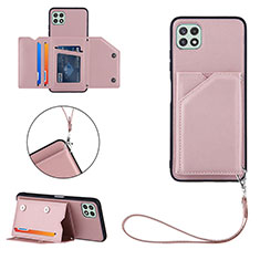 Soft Luxury Leather Snap On Case Cover Y03B for Samsung Galaxy F42 5G Rose Gold