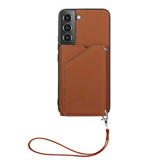 Soft Luxury Leather Snap On Case Cover Y03B for Samsung Galaxy S22 Plus 5G Brown