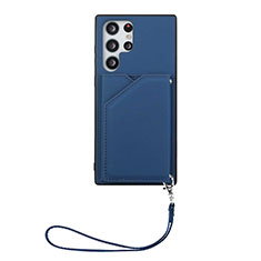 Soft Luxury Leather Snap On Case Cover Y03B for Samsung Galaxy S24 Ultra 5G Blue