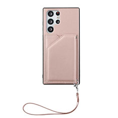 Soft Luxury Leather Snap On Case Cover Y03B for Samsung Galaxy S24 Ultra 5G Rose Gold