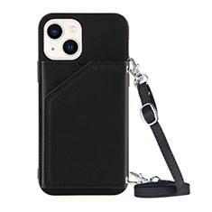 Soft Luxury Leather Snap On Case Cover Y04B for Apple iPhone 14 Black