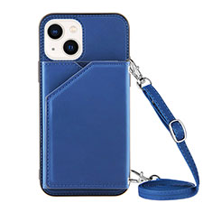 Soft Luxury Leather Snap On Case Cover Y04B for Apple iPhone 14 Blue