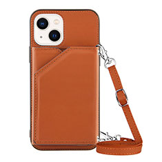 Soft Luxury Leather Snap On Case Cover Y04B for Apple iPhone 14 Plus Brown