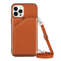 Soft Luxury Leather Snap On Case Cover Y04B for Apple iPhone 14 Pro Max Brown