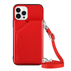 Soft Luxury Leather Snap On Case Cover Y04B for Apple iPhone 14 Pro Max Red