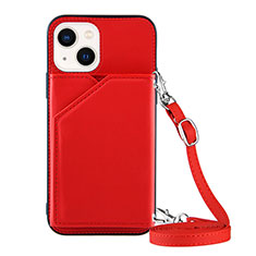 Soft Luxury Leather Snap On Case Cover Y04B for Apple iPhone 14 Red