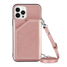 Soft Luxury Leather Snap On Case Cover Y04B for Apple iPhone 16 Pro Max Rose Gold