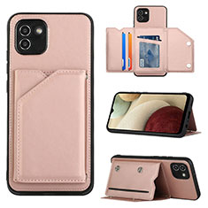 Soft Luxury Leather Snap On Case Cover Y04B for Samsung Galaxy A03 Rose Gold