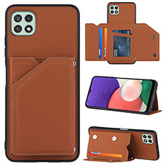 Soft Luxury Leather Snap On Case Cover Y04B for Samsung Galaxy A22 5G Brown