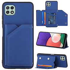 Soft Luxury Leather Snap On Case Cover Y04B for Samsung Galaxy A22s 5G Blue