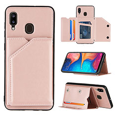 Soft Luxury Leather Snap On Case Cover Y04B for Samsung Galaxy A30 Rose Gold