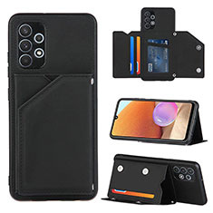 Soft Luxury Leather Snap On Case Cover Y04B for Samsung Galaxy A32 5G Black