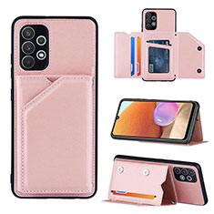 Soft Luxury Leather Snap On Case Cover Y04B for Samsung Galaxy A32 5G Rose Gold