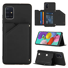 Soft Luxury Leather Snap On Case Cover Y04B for Samsung Galaxy A51 4G Black