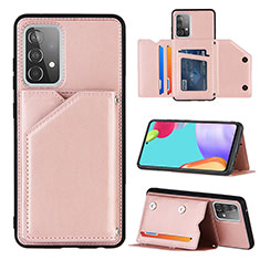 Soft Luxury Leather Snap On Case Cover Y04B for Samsung Galaxy A52s 5G Rose Gold