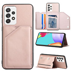 Soft Luxury Leather Snap On Case Cover Y04B for Samsung Galaxy A53 5G Rose Gold