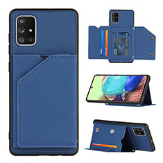 Soft Luxury Leather Snap On Case Cover Y04B for Samsung Galaxy A71 4G A715 Blue