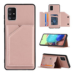 Soft Luxury Leather Snap On Case Cover Y04B for Samsung Galaxy A71 4G A715 Rose Gold