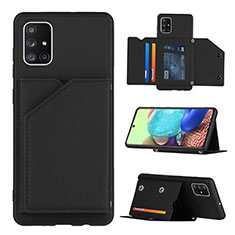 Soft Luxury Leather Snap On Case Cover Y04B for Samsung Galaxy A71 5G Black