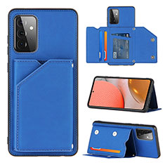 Soft Luxury Leather Snap On Case Cover Y04B for Samsung Galaxy A72 4G Blue
