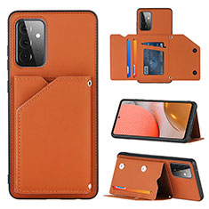 Soft Luxury Leather Snap On Case Cover Y04B for Samsung Galaxy A72 4G Brown